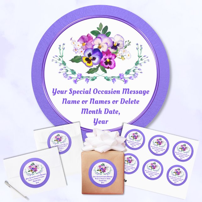 Autocollants Pensée pour Anniversaire, Mariage, No (Floral themed birthday party. Personalized birthday stickers, for her. Flower 1st birthday theme.)