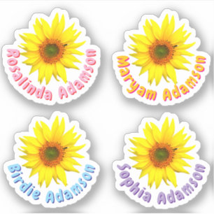 Autocollants personnalisés de nom de tournesol (ré