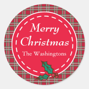 Autocollants personnalisés Red Plaid Christmas