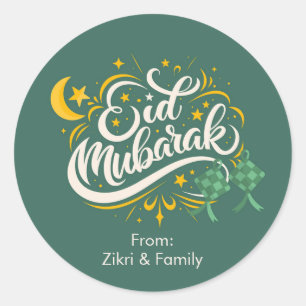Autocollants personnalisés verts Eid Mubarak Ketup
