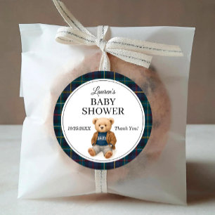 Autocollants pour Baby Shower Ourson Carreaux Clas