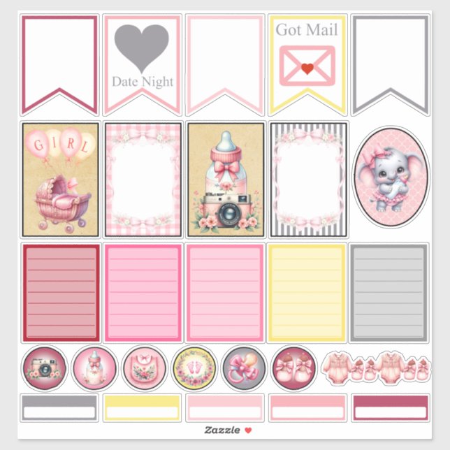 Autocollants pour planner Sweet Pink Elephant 3 (Feuille)