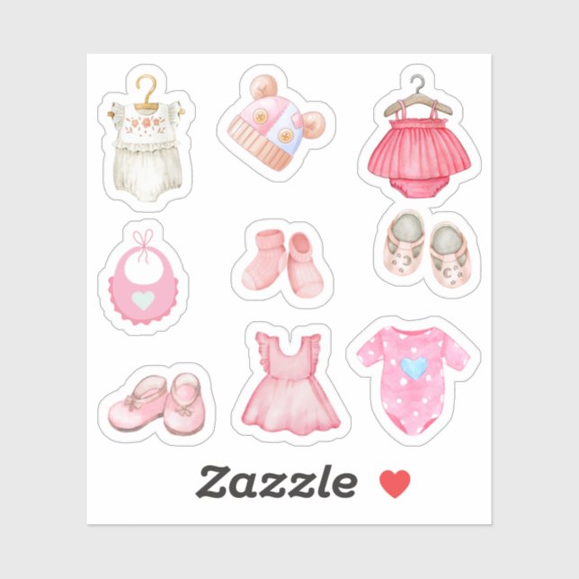 Autocollants pour vêtements bébé rose (Feuille)