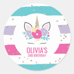 Autocollants Rainbow Unicorn Birthday Party