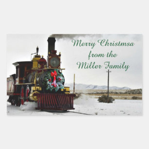 Autocollants rectangulaires de train de Noël vinta