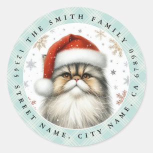 Autocollants ronds de chat persan de Noël
