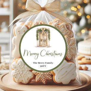 Autocollants ronds en bois Noël Famille Nom