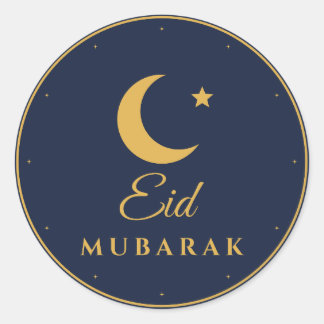 Autocollants ronds en or et bleu marine pour l'Eid