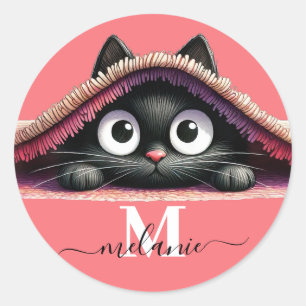 Autocollants Ronds Fille Monogramme Nom Script Cha