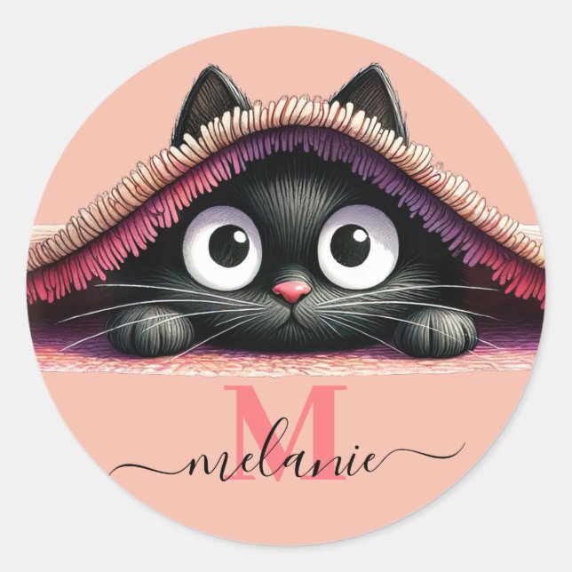 Autocollants Ronds Fille Monogramme Nom Script Pee (Devant)