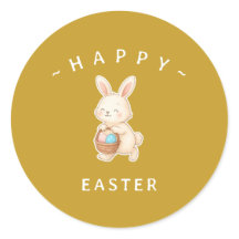 Autocollants Ronds Joyeuses Pâques Lapin