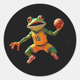 Autocollants ronds noirs grand Basketball Frog