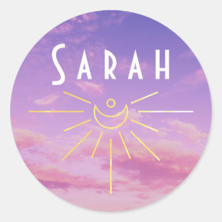 Autocollants Ronds Nom Sarah Soleil Bohème Hippie