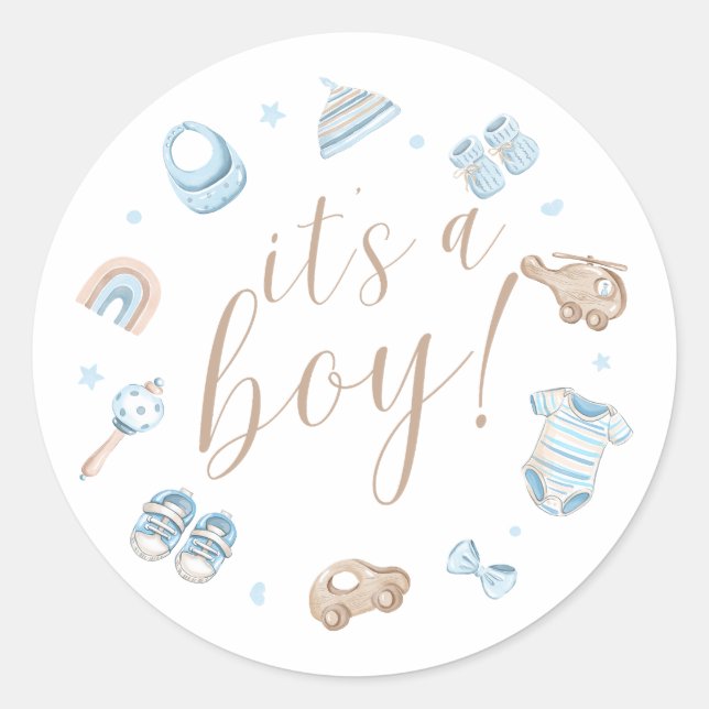 Autocollants ronds pour Baby Shower 'C'est un Garç (Devant)
