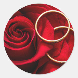 Autocollants Rose Rouge et Anneaux de Mariage