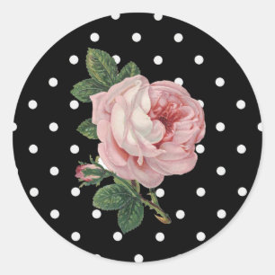 Autocollants roses et noirs de cru rose de pois