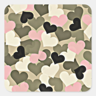 Autocollants roses et verts de coeurs de Camo