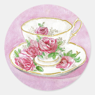 Autocollants - tasse de thé et soucoupe florales