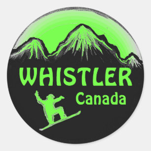 Autocollants verts de surfeur de Whistler Canada
