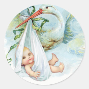 Autocollants vintage cigogne bébé bleu pour Baby S