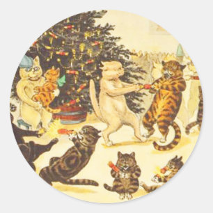 Autocollants vintages de chat de Noël, Louis Wain