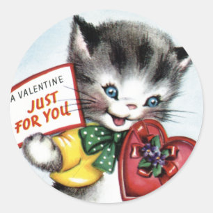 Autocollants vintages de chaton de Valentine