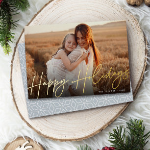 Autograph Happy Holidays Horizontal Photo Foil Holiday Card