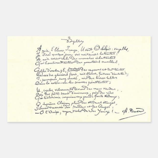 Autograph manuscript of Voyelles (Rimbaud) Sticker (Front)