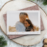Autograph | Merry Christmas Horizontal Photo Foil Holiday Card<br><div class="desc">Send holiday greetings to friends and family in chic style with our elegant photo cards. Design features your favourite horizontal or landscape oriented photo framed by a thick white border, with "Merry Christmas" sketched on top in shining rose gold foil hand lettered script. Personalize with your family name and the...</div>