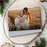 Autograph | Merry Christmas Horizontal Photo Foil Holiday Card<br><div class="desc">Send holiday greetings to friends and family in chic style with our elegant photo cards. Design features your favourite horizontal or landscape oriented photo with "Merry Christmas" overlaid in shining gold foil hand lettered script. Personalize with your family name and the year in the lower right corner.</div>