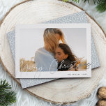 Autograph | Merry Christmas Horizontal Photo Foil Holiday Card<br><div class="desc">Send holiday greetings to friends and family in chic style with our elegant photo cards. Design features your favourite horizontal or landscape oriented photo framed by a thick white border, with "Merry Christmas" sketched on top in shining silver foil hand lettered script. Personalize with your family name and the year...</div>