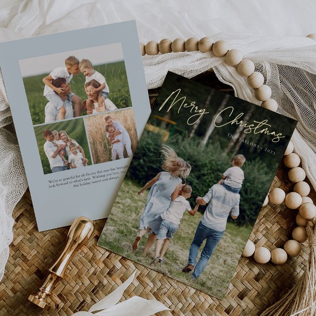 Autograph | Merry Christmas Vertical Photo Foil Holiday Card (Creator Uploaded)