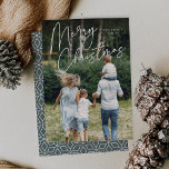 Autograph | Merry Christmas Vertical Photo Holiday Card<br><div class="desc">Send holiday greetings to friends and family in chic style with our elegant photo cards. Design features your favourite vertical or portrait oriented photo with "Merry Christmas" overlaid across the top in white hand lettered script. Personalize with your family name and the year beneath.</div>