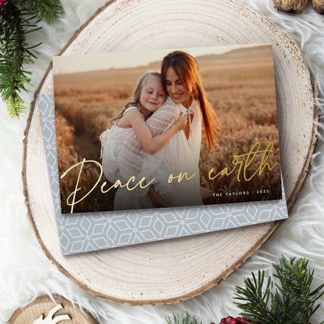 Autograph | Peace on Earth Horizontal Photo Foil Holiday Card (Creator Uploaded)