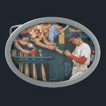 Autograph Session Belt Buckle<br><div class="desc">Artist: John Falter | Baseball player giving autographs before a game.</div>