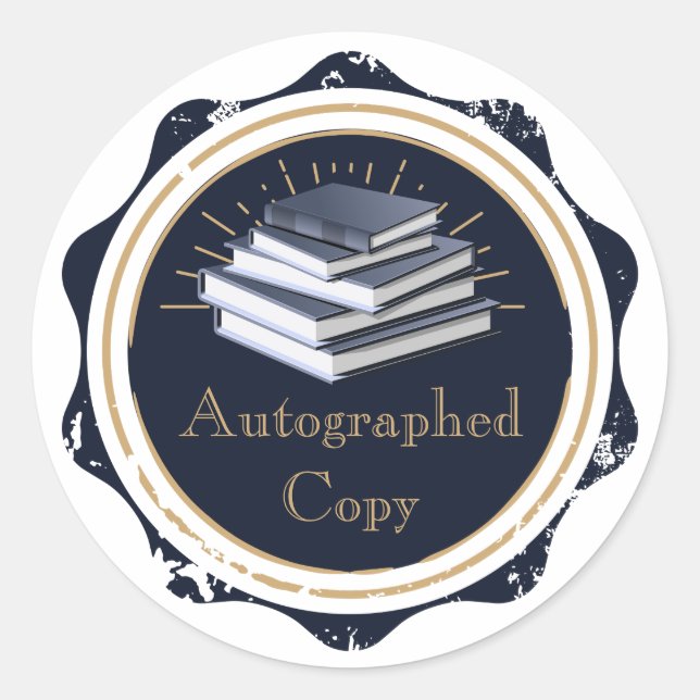 Autographed Copy, Stacked Books Classic Round Sticker (Front)