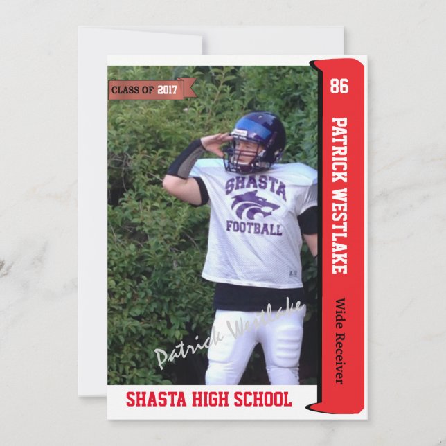 Autographed Trading Card Grad Invitations - red (Front)