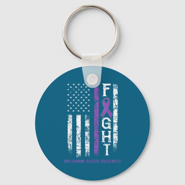 Autoimmune disease warrior us flag keychain (Front)