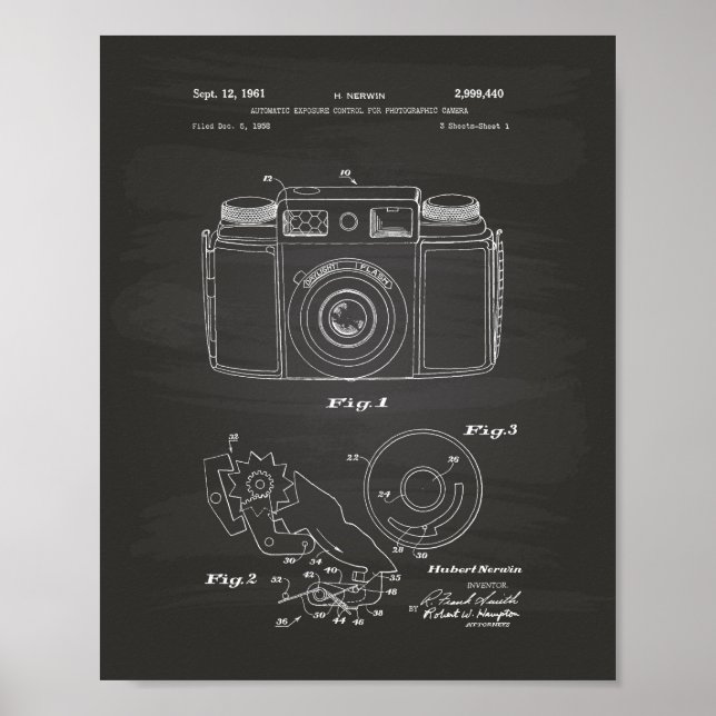 Automatic Exposure 1961 Patent Art Chalkboard Poster (Front)