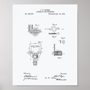 Automatic Fire Sprinkler 1891 Patent - White Paper Poster