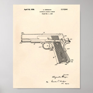 Automatic Firearm 1938 Patent Art Old Peper Poster