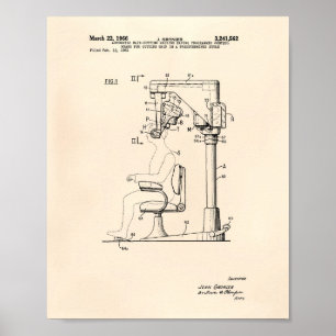 Automatic Hair Cutting 1966 Patent Art Old Peper Poster