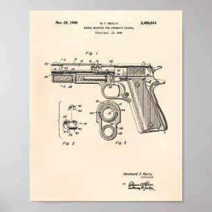 Automatic Pistols 1949 Patent Art Old Peper Poster