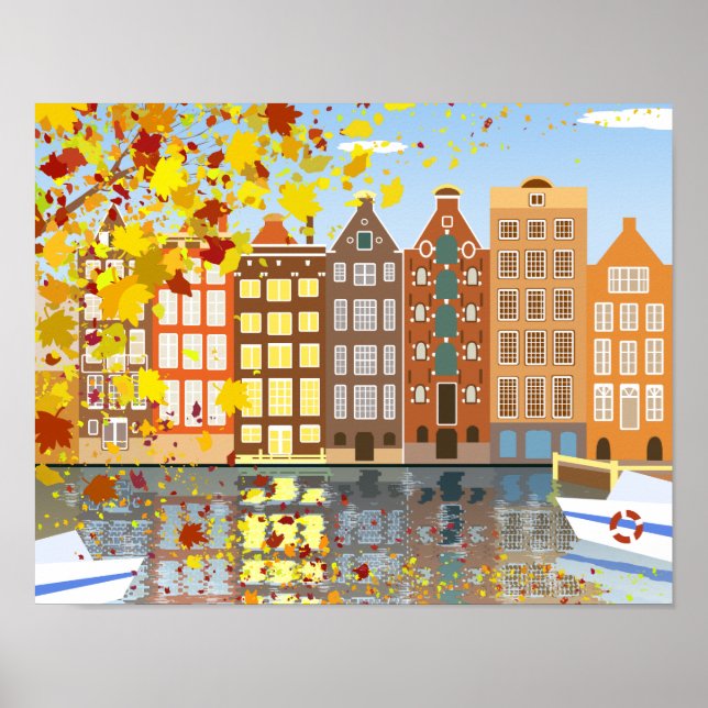 Automne À Amsterdam Coloré Cityscape Poster (Devant)