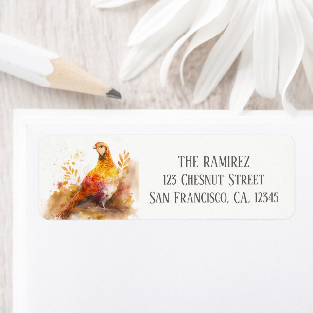 Automne Aquarelle faisan Adresse de retour (En situation)