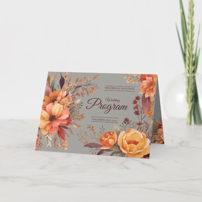 Automne Aquarelle Russe mariage floral Programme (Devant)