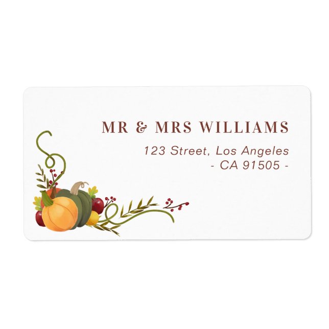 automne automne citrouille étiquette de adresse (Devant)