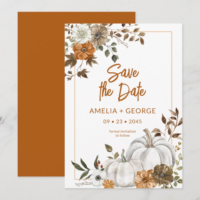 Automne Automne Citrouille Floral Frame Invitation (Devant / Derrière)