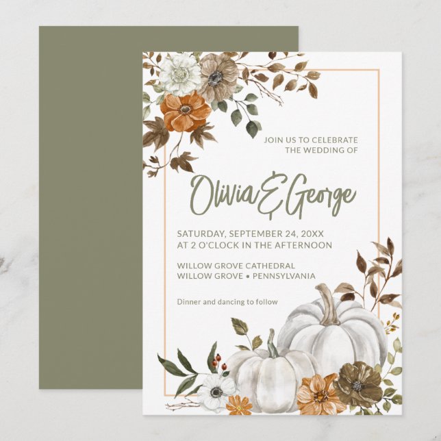 Automne Automne Citrouille Floral Frame Invitation (Devant / Derrière)