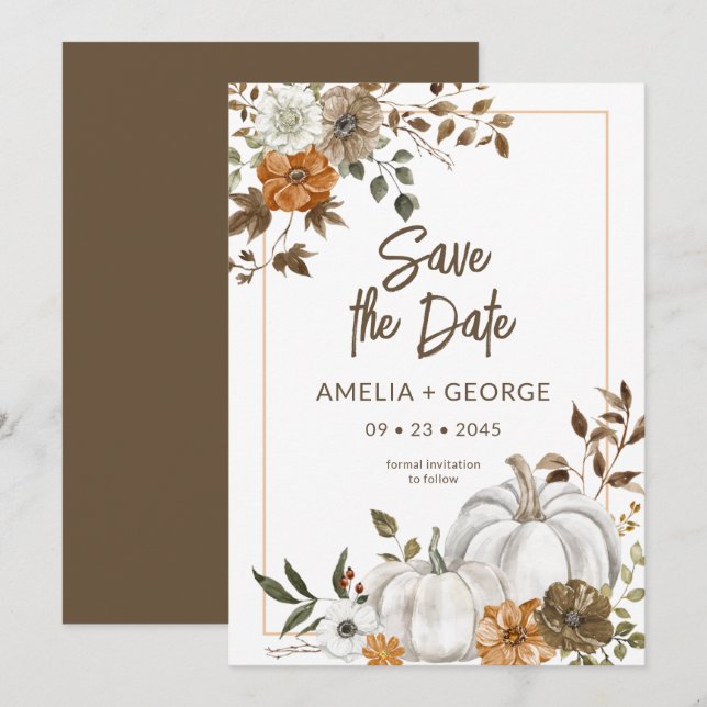 Automne Automne Citrouille Floral Frame Invitation (Devant / Derrière)